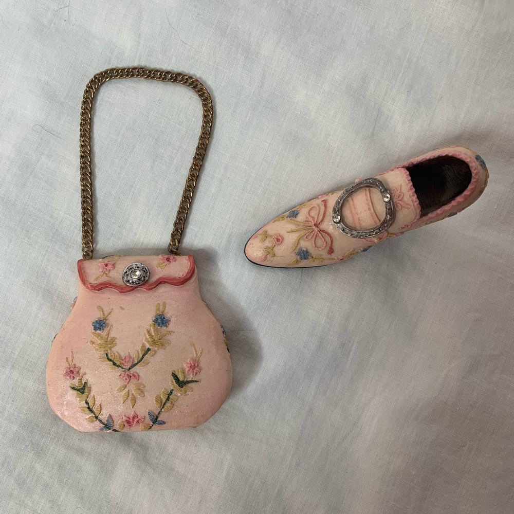 miniature collectible shoe with matching handbag
